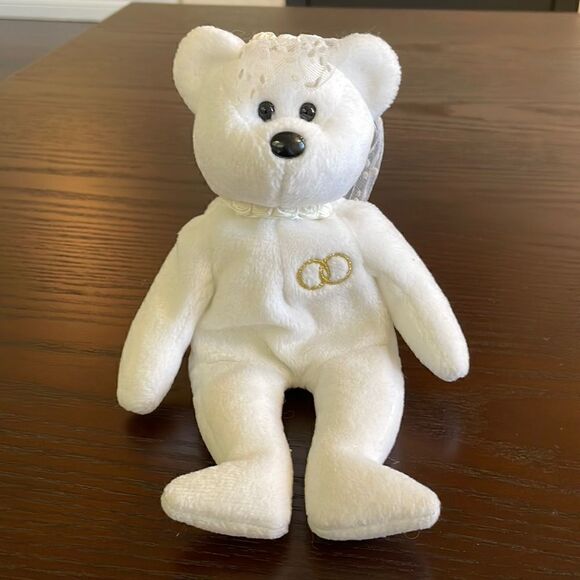 Ty Beanie Baby Mrs. 2001 Bride Beanie Baby with Silver in Fur Excellent Conditon - Picture 1 of 7